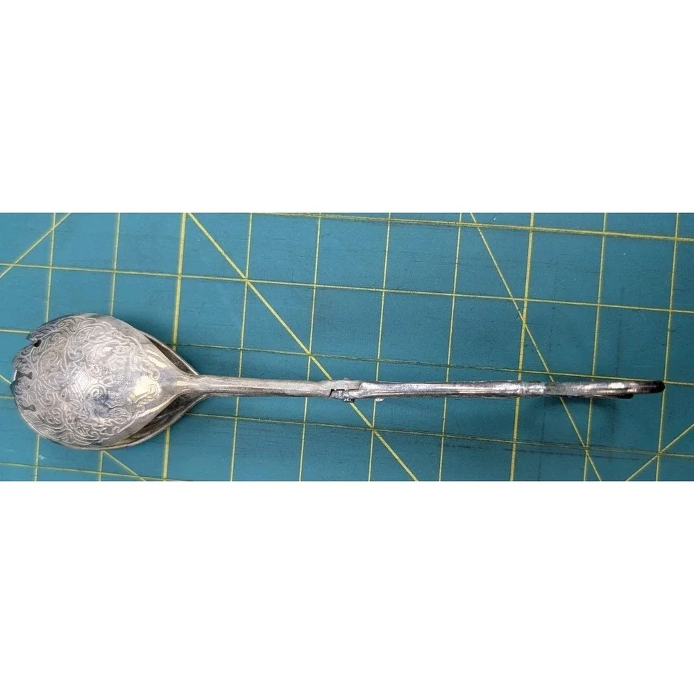 Vintage Silver Plate Salad Tongs Fork Spoon Combo 8.5